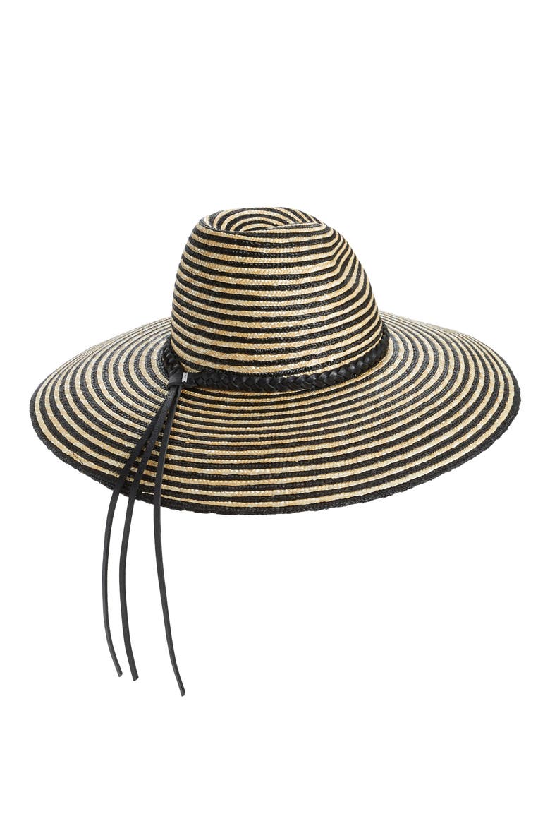 Stripe Wide Brim Straw Hat, Alternate, color, SABLE/ NOIR