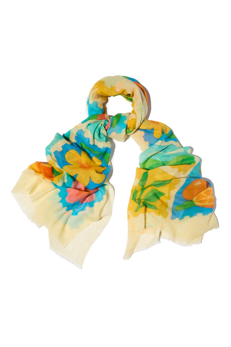 Spring Print Scarf, Main, color, TURQUOISE MULTI
