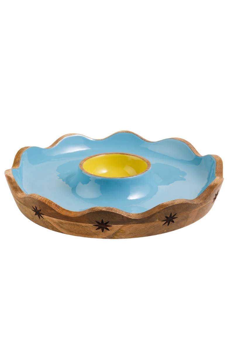 Lakri Carved Mango Wood Serving Bowl | Artisan Serving, Main, color, Blue