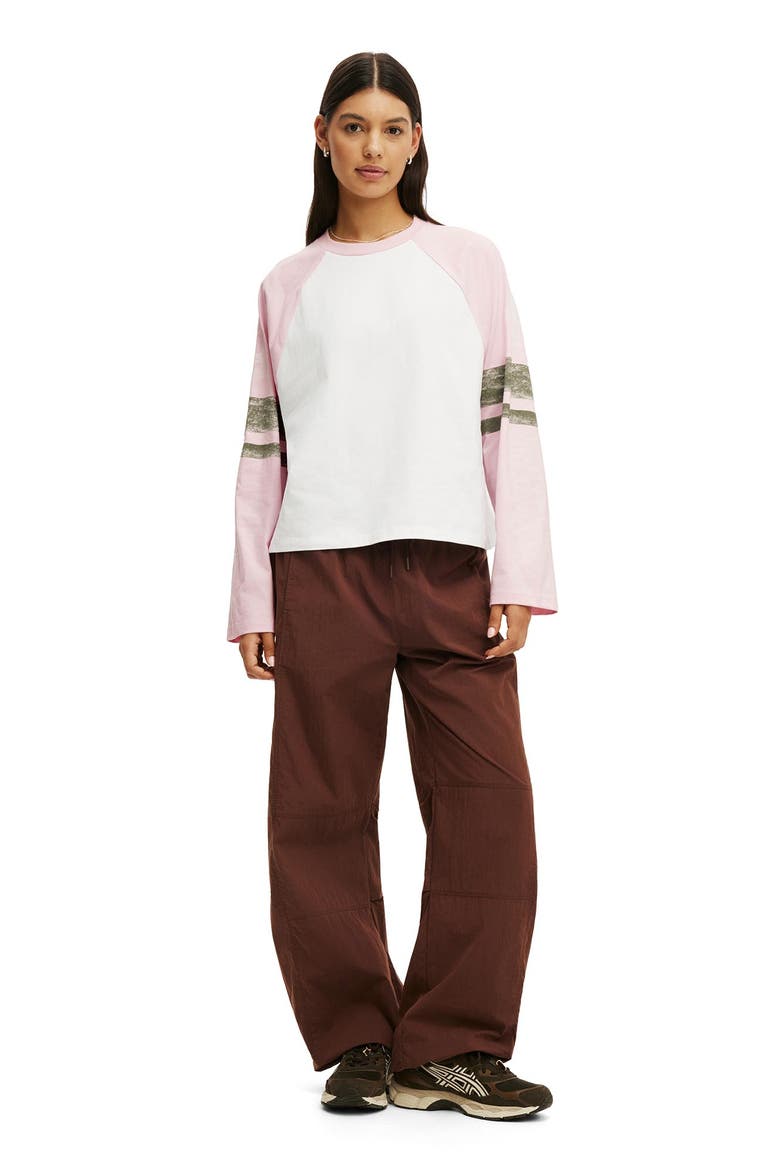 Women's Active Graphic Raglan Tee, Alternate, color, White Hoops