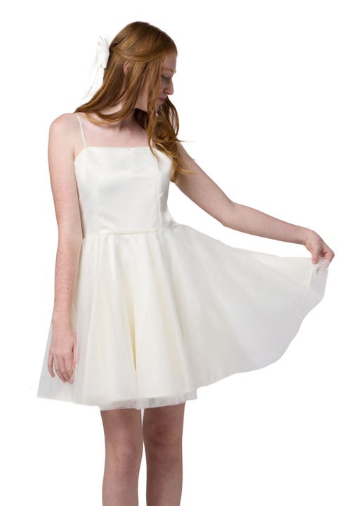 Satin and Tulle Party Dress in Longer Length (Big Kid)