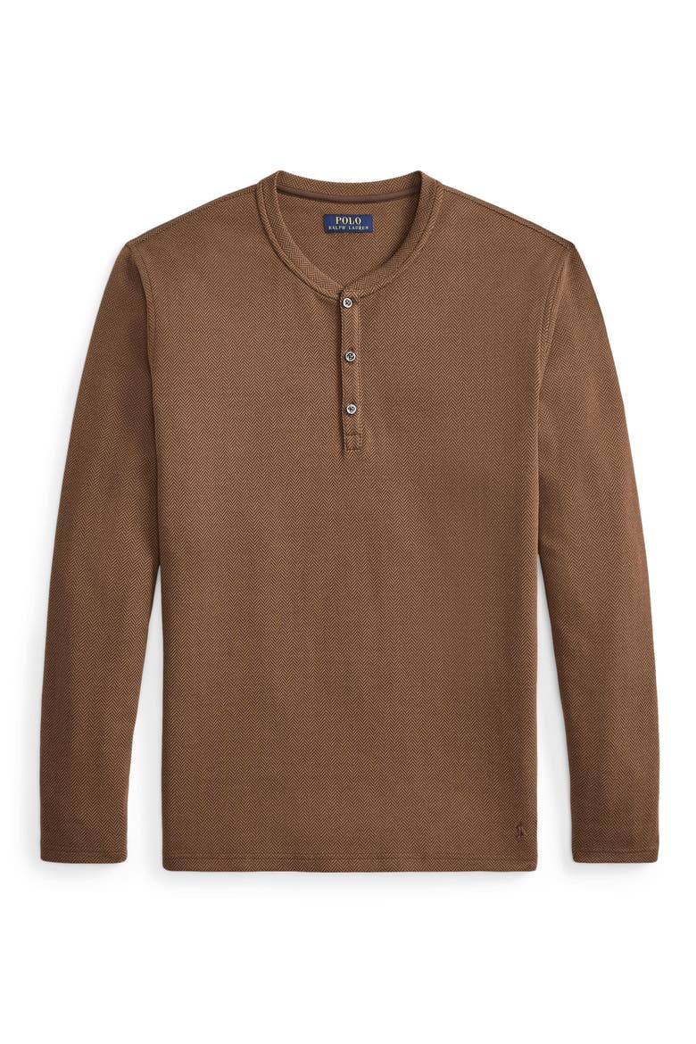 Herringbone Henley Sleep Shirt, Alternate, color, BRANCH HERRINGBONE BROWN