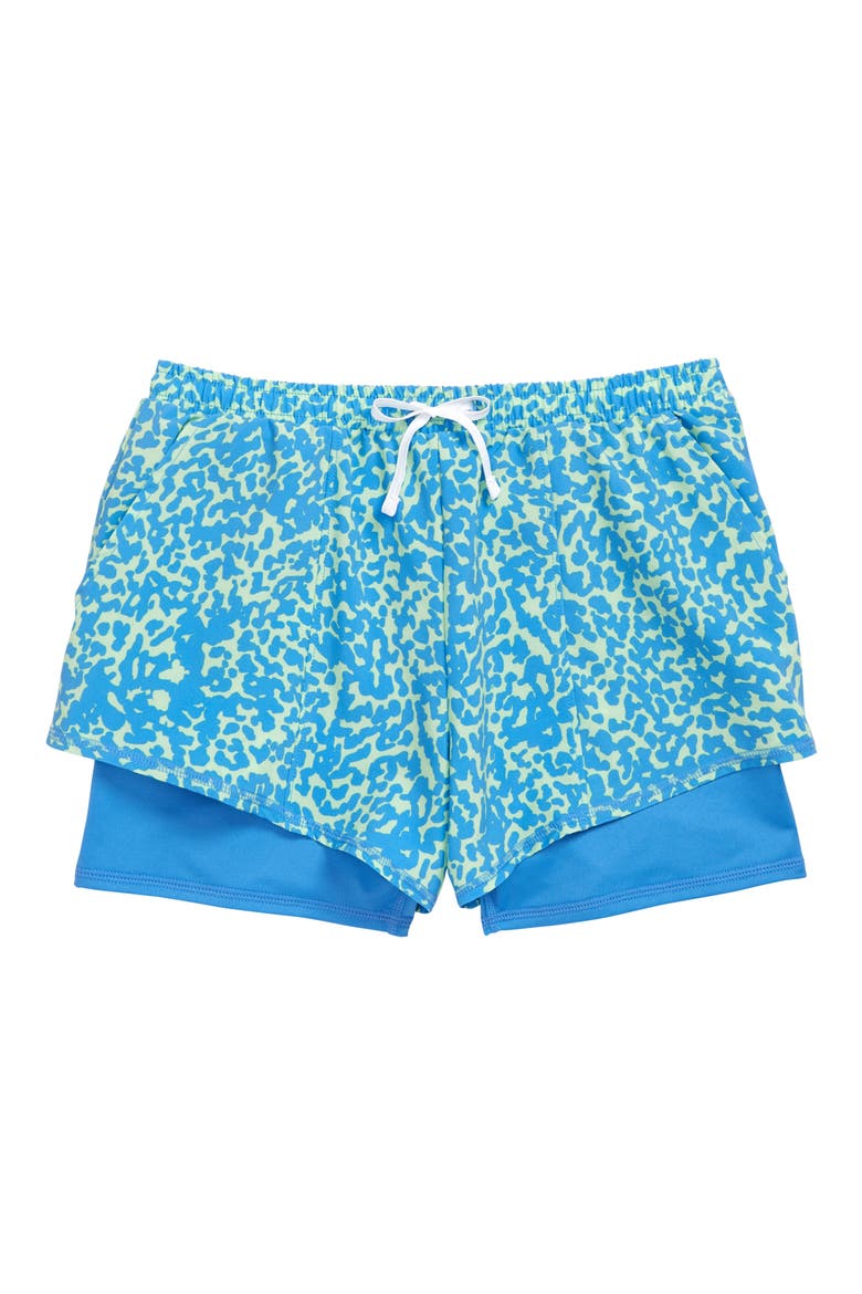 Kids' Print Accent Layered Running Shorts, Main, color, GREEN VERDE STELLINE ANIMAL