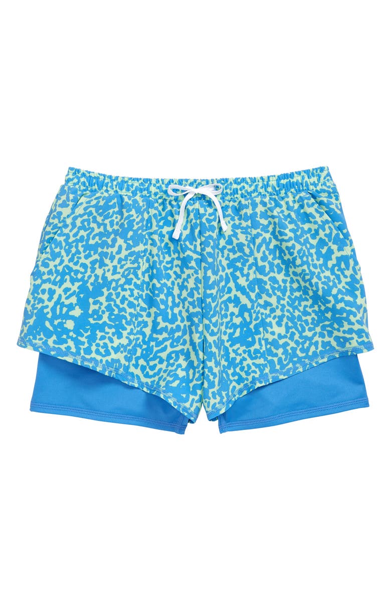 Zella Girl Kids' Print Accent Layered Running Shorts, Main, color, 