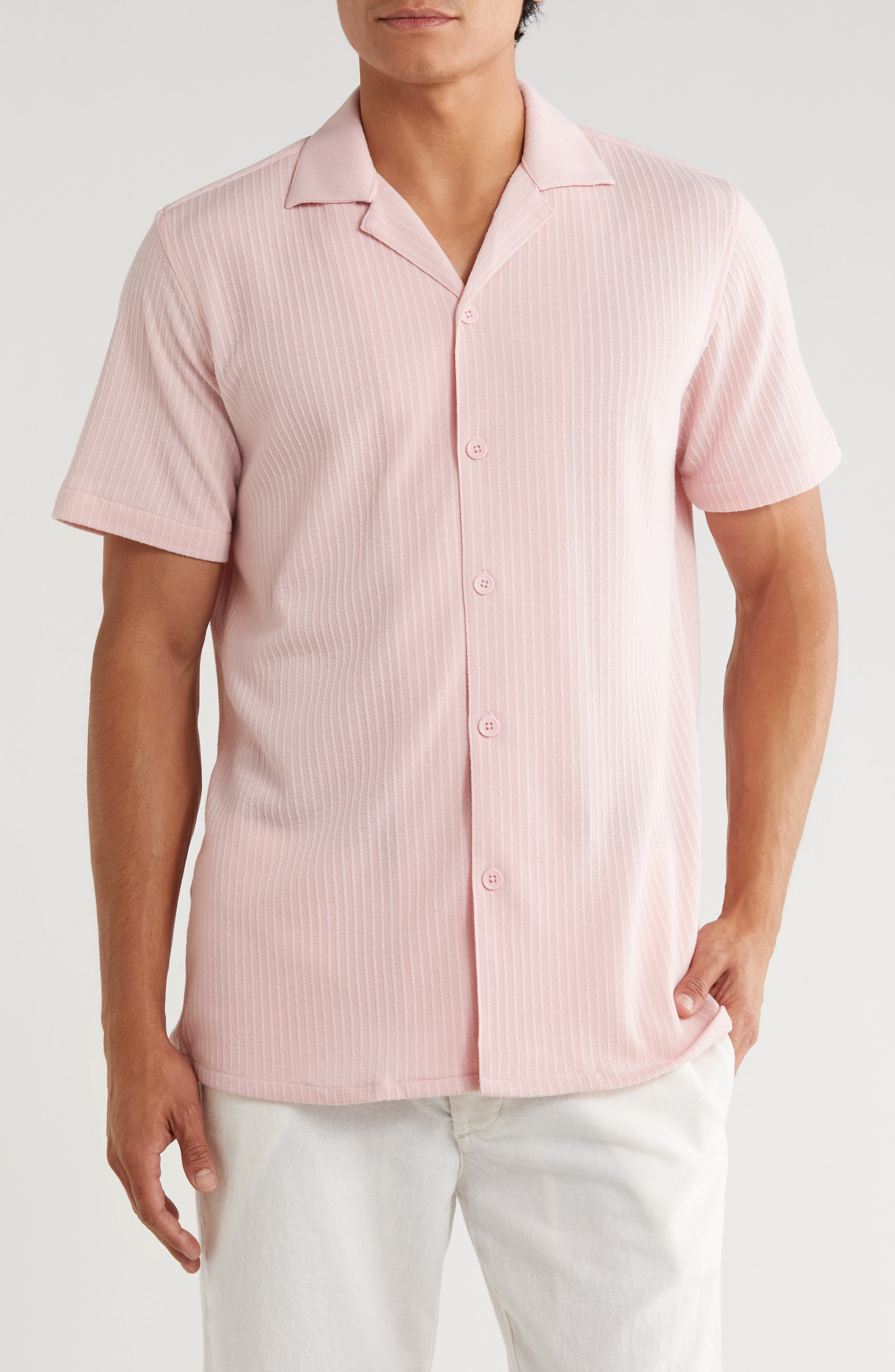 Stripe Textured Short Sleeve Camp Shirt - image 5