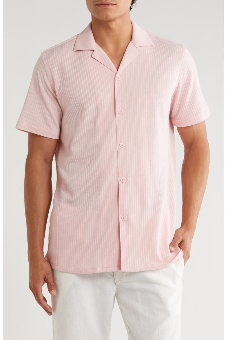 Stripe Textured Short Sleeve Camp Shirt, Main, color, PINK