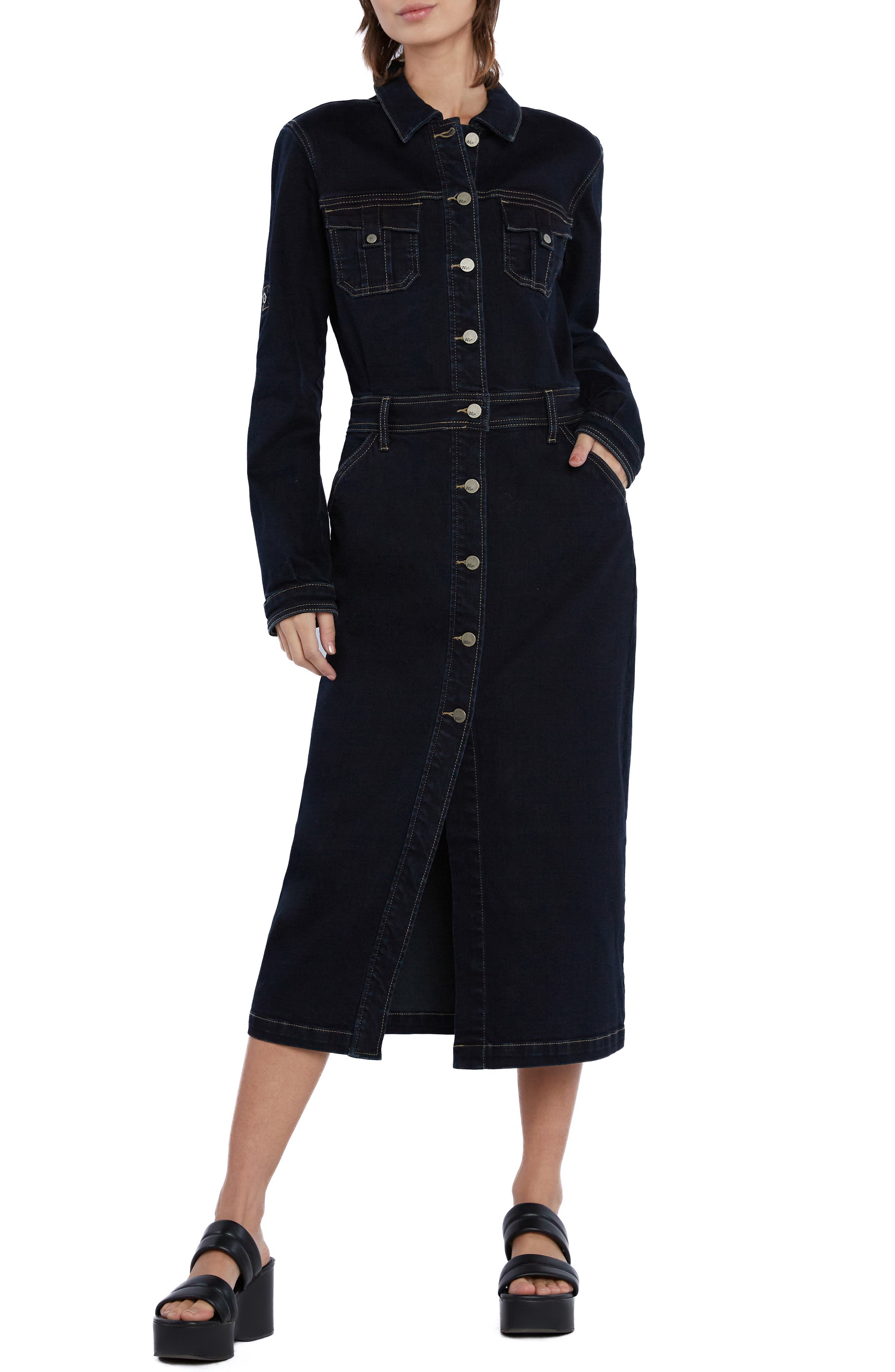 Wash Lab Denim Long Sleeve Denim Midi Shirtdress (Women) | Nordstromrack