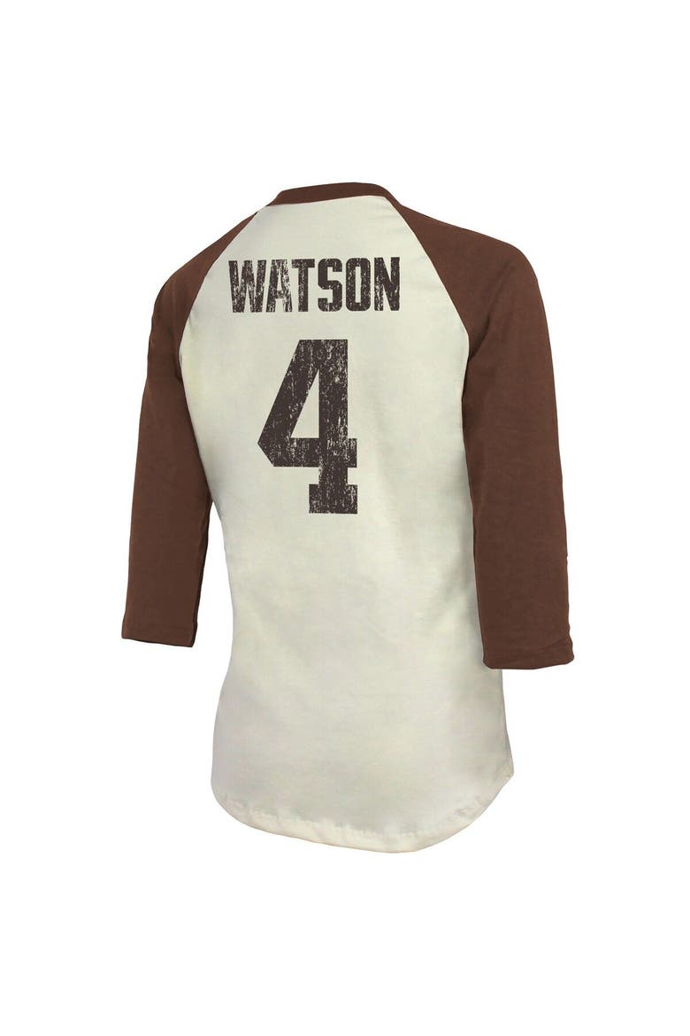 Women's Majestic Threads Deshaun Watson Cream/Brown Cleveland Browns Name & Number Raglan 3/4 Sleeve T-Shirt, Alternate, color, Cream