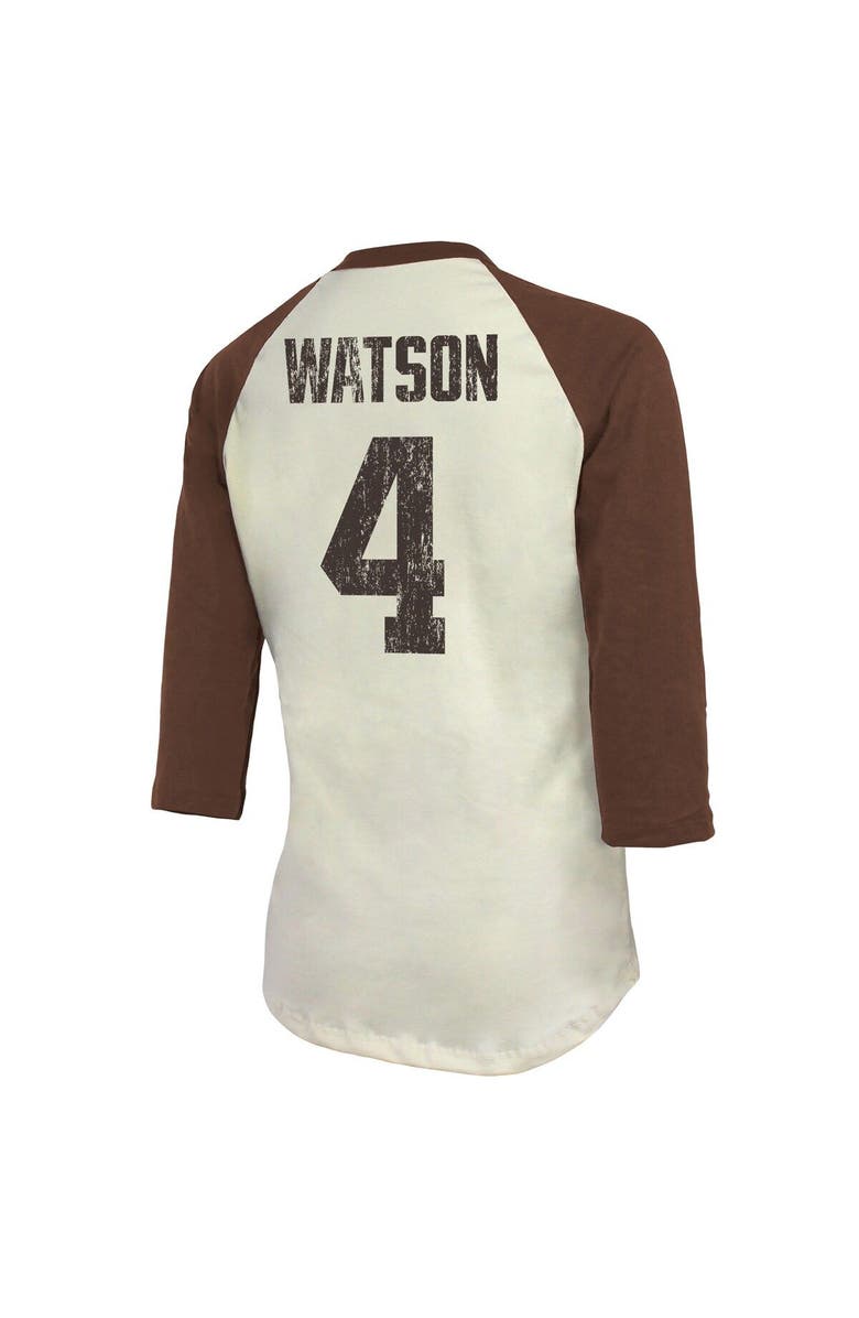 Majestic Threads Women's Majestic Threads Deshaun Watson Cream/Brown Cleveland Browns Name & Number Raglan 3/4 Sleeve T-Shirt, Alternate, color, Cream