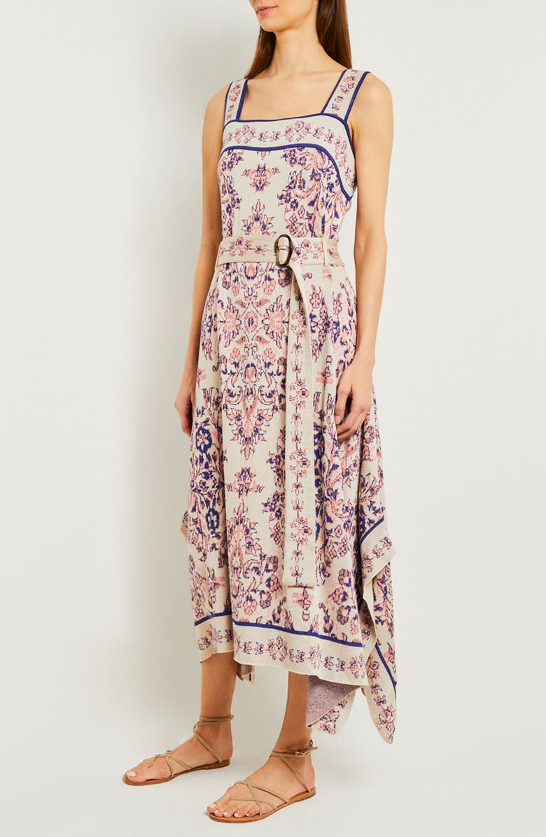 Misook Jacquard Knit Handkerchief Hem Midi Dress, Alternate, color, 