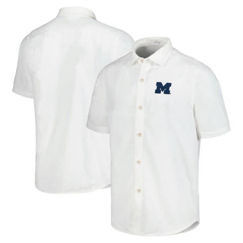 Men's Tommy Bahama White Michigan Wolverines Coconut Point Palm Vista IslandZone Camp Button-Up Shirt