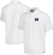 Tommy Bahama Men's Tommy Bahama White Michigan Wolverines Coconut Point Palm Vista IslandZone Camp Button-Up Shirt