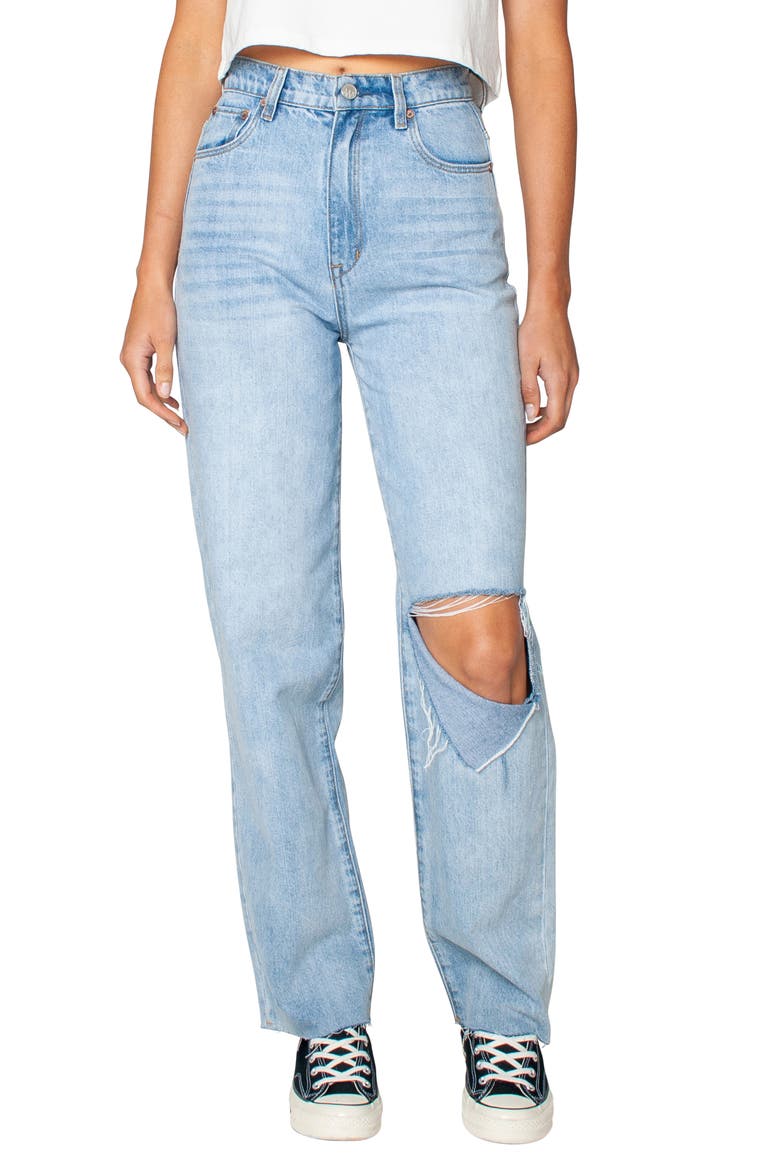 Hi Dad High Waist Nonstretch Destroyed Jeans, Main, color, INDIGO RAIDER TRASH