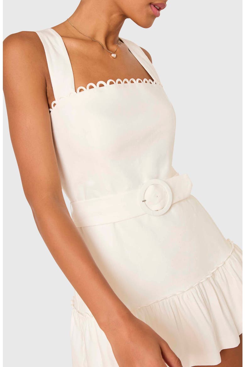 Lena Picot Trim Skirted Linen Blend Romper, Alternate, color, IVORY