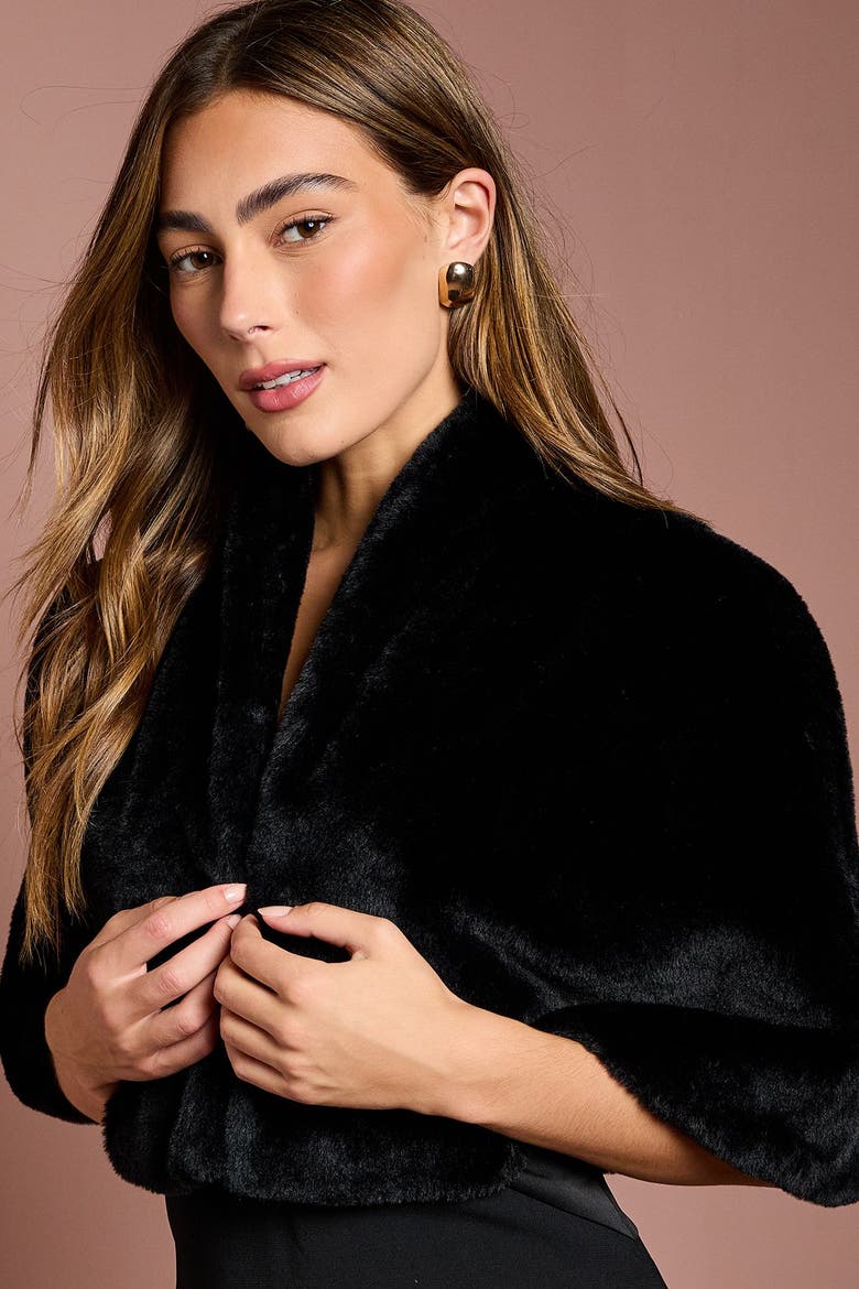 Faux Fur Cropped Cape, Alternate, color, Black