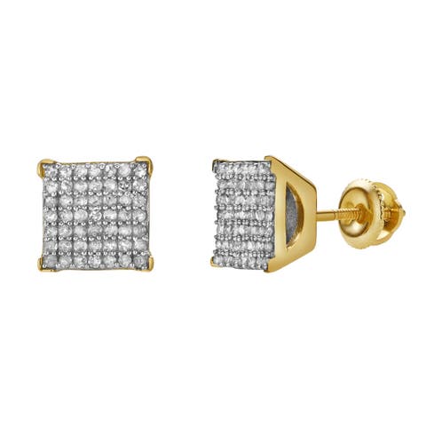 Virelda 10K Yellow Gold Cluster Diamond Unisex Earrings - 0.3 Cts