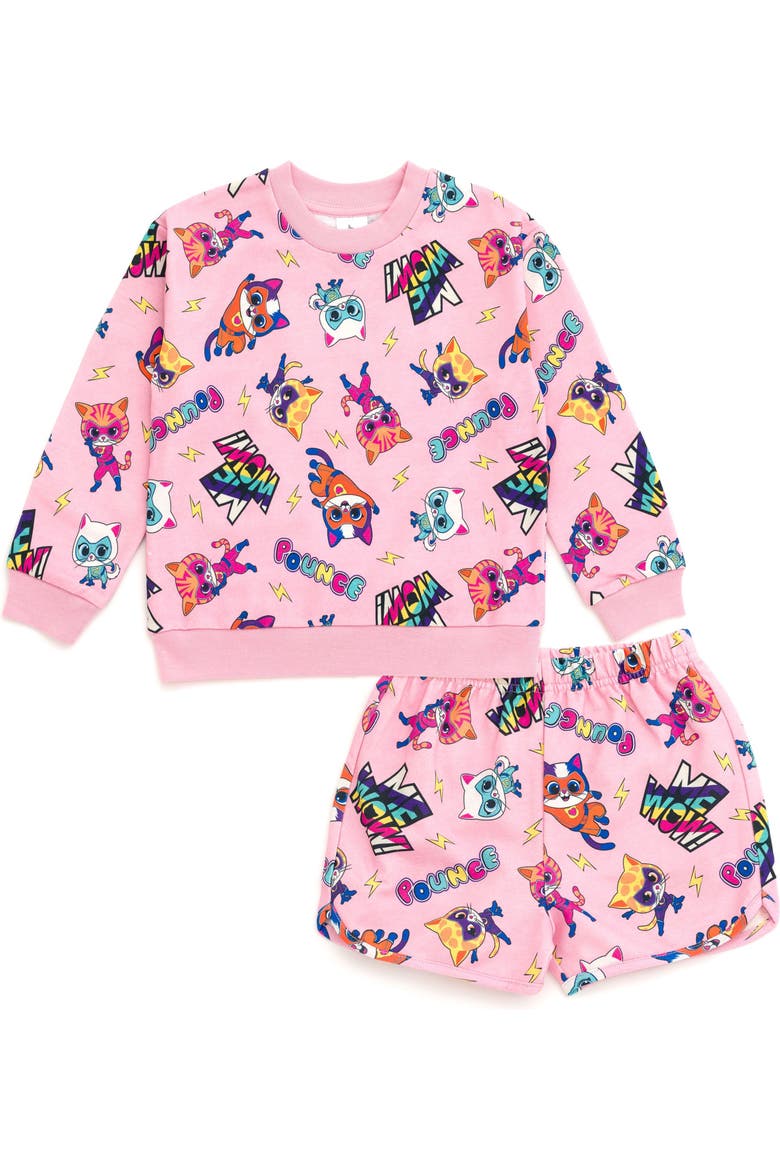 Super Kitties 2-Piece Sweatshirt and Shorts Set, Main, color, Pink SuperKitties
