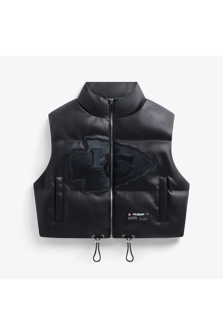Women's  Black Kansas City Chiefs Faux Leather Cropped Puffer Vest, Main, color, Black