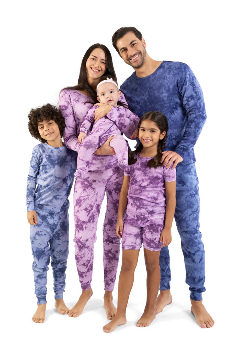 Kids Short Sleeve Cotton Tie Dye Matching Family Pajamas, Alternate, color, Tie Dye Purple Mix