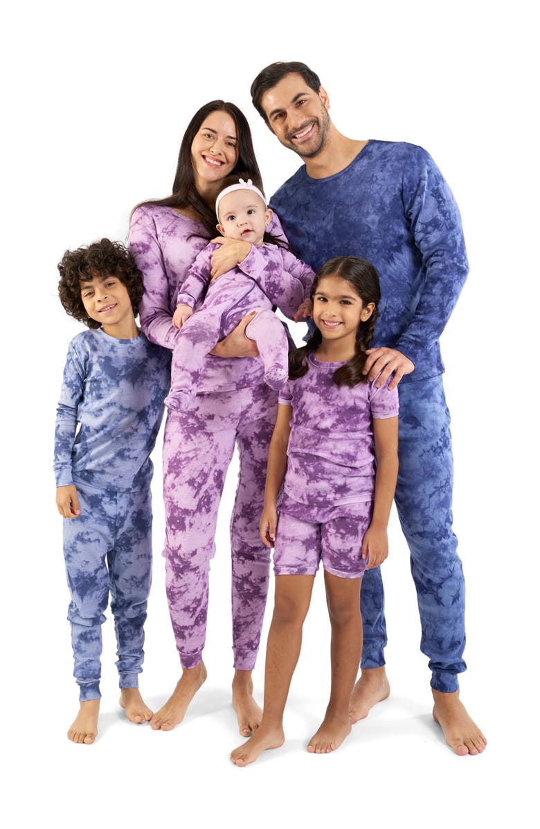 Leveret Kids Two-Piece Tie Dye Cotton Matching Family Pajamas, Alternate, color, Tie Dye Purple Mix