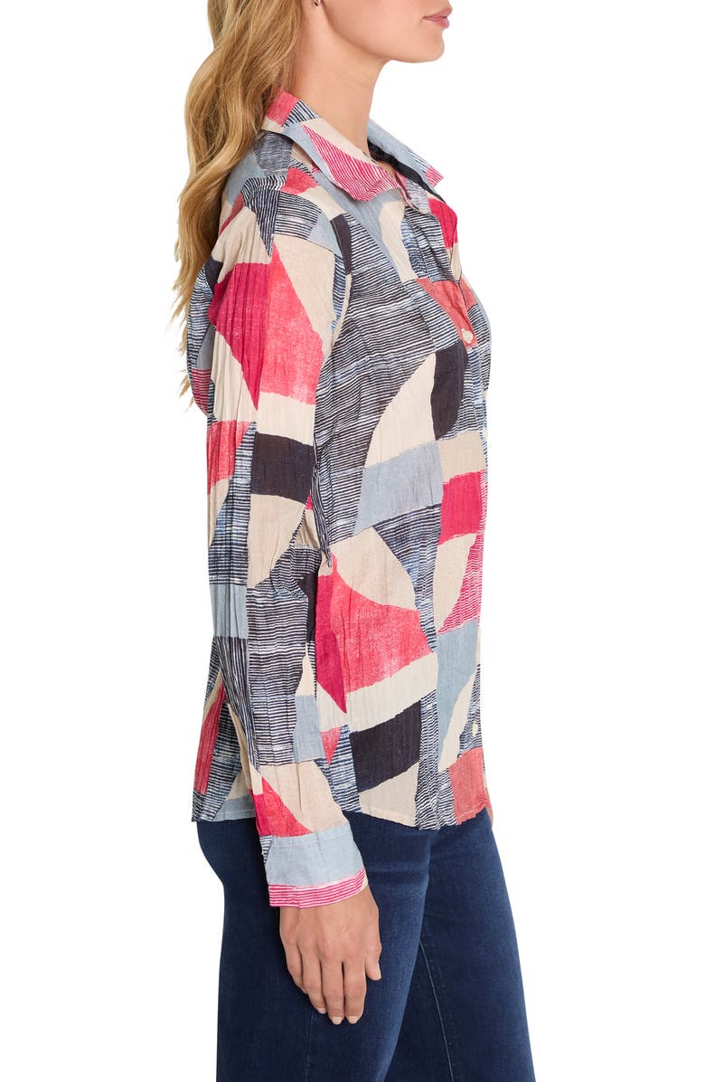 NIC+ZOE Set Sail Crinkle Cotton Button-Up Shirt, Alternate, color, Red Multi