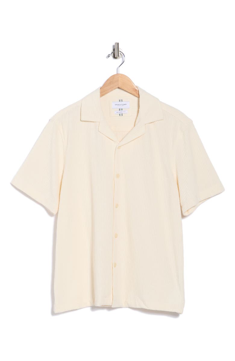 DENIM AND FLOWER Textured Short Sleeve Button-Up Shirt, Alternate, color, Cream