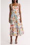 Mixed Print Smocked Tiered Midi Dress