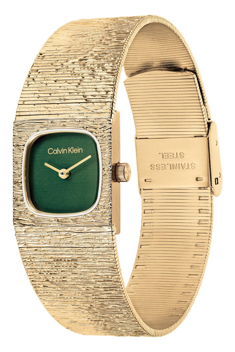 Sophisticated Square Quartz Mesh Strap Watch, 20mm, Alternate, color, GREEN