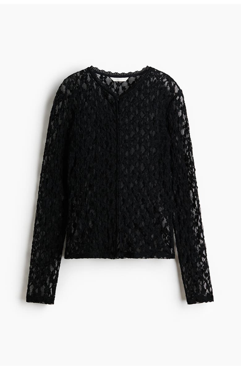 H&M Lace-look cardigan, Alternate, color, Black