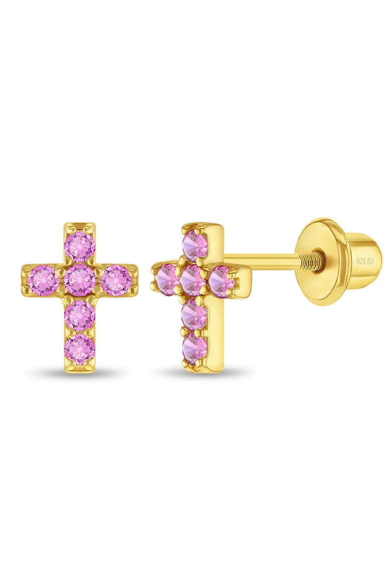 Cubic Zirconia Cross Earrings, Main, color, Pink