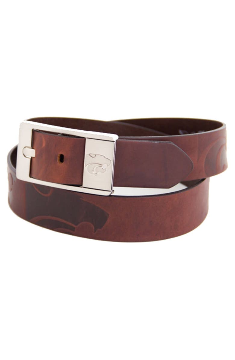 EAGLES WINGS Kansas State Wildcats Brandish Leather Belt - Brown, Main, color, Brown