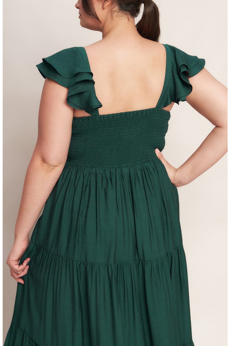 Flutter Cap Sleeve Tiered Maxi Dress, Alternate, color, FOREST GREEN