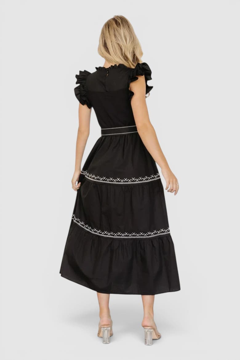 Elisa Embroidered Midi Dress, Alternate, color, Black