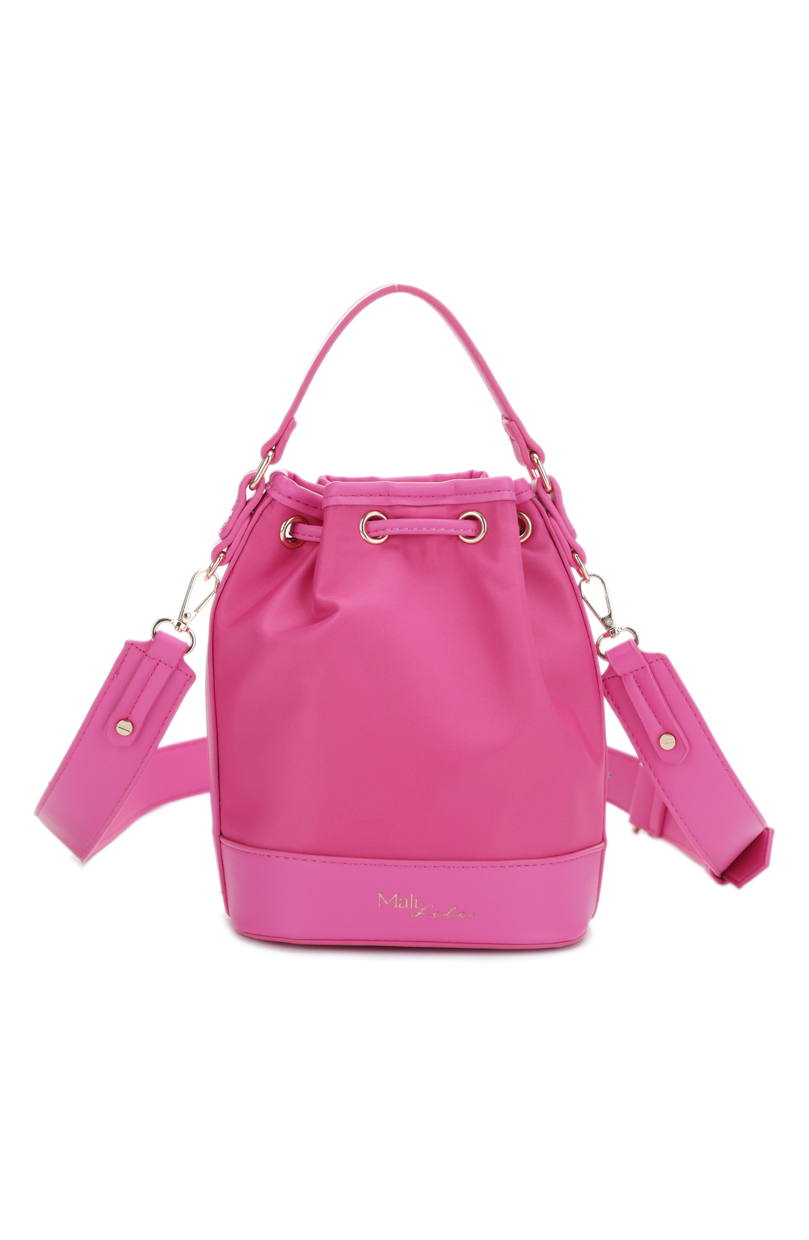 Mali + Lili Ella Nylon & Vegan Leather Bucket Bag, Alternate, color, Fuchsia