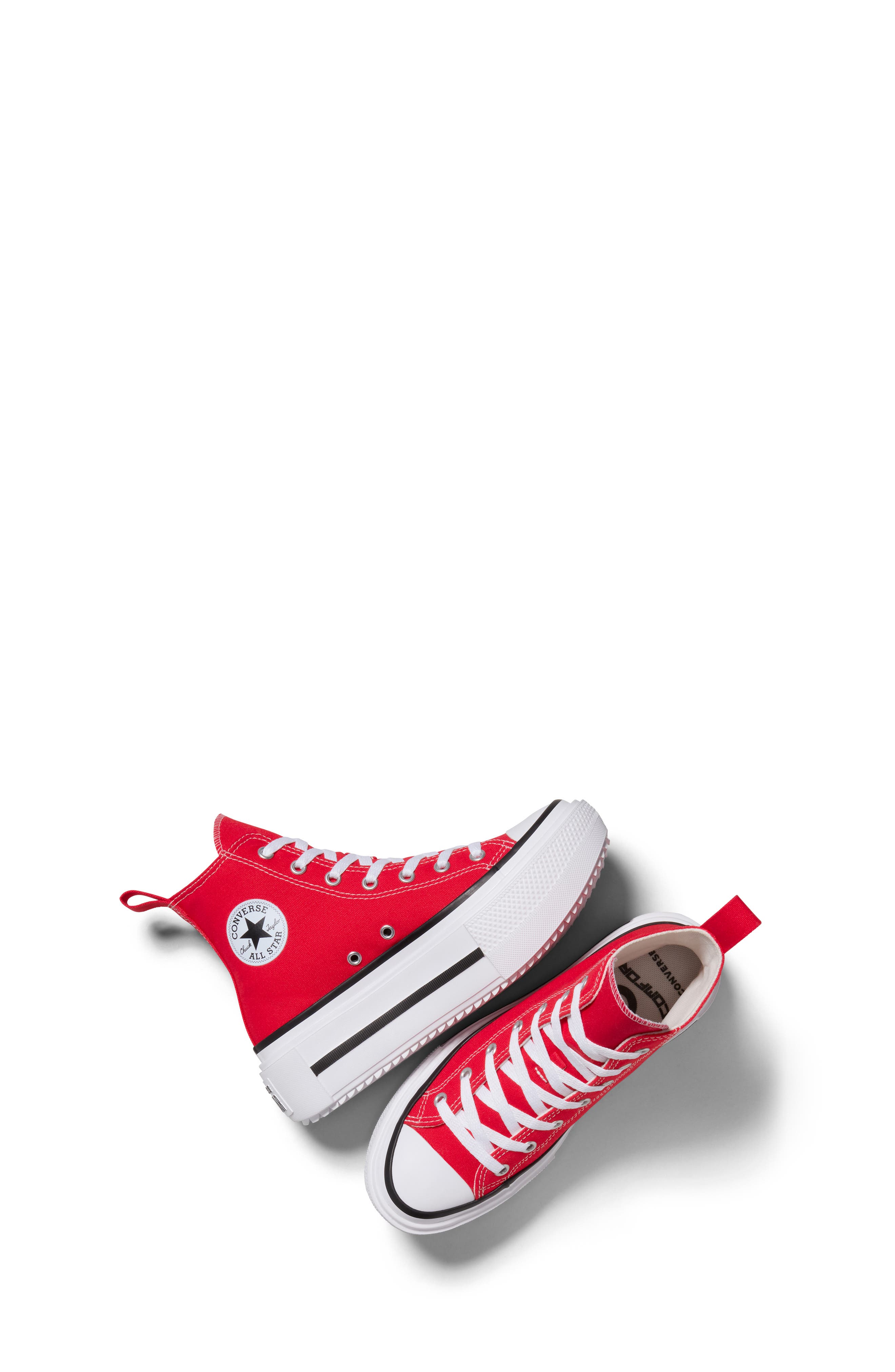 Converse Kids
 Chuck Taylor<sup
®</sup
 All Star Lift Duo Stack High Top Platform Sneaker, Alternate, color, Red/ White/ Black