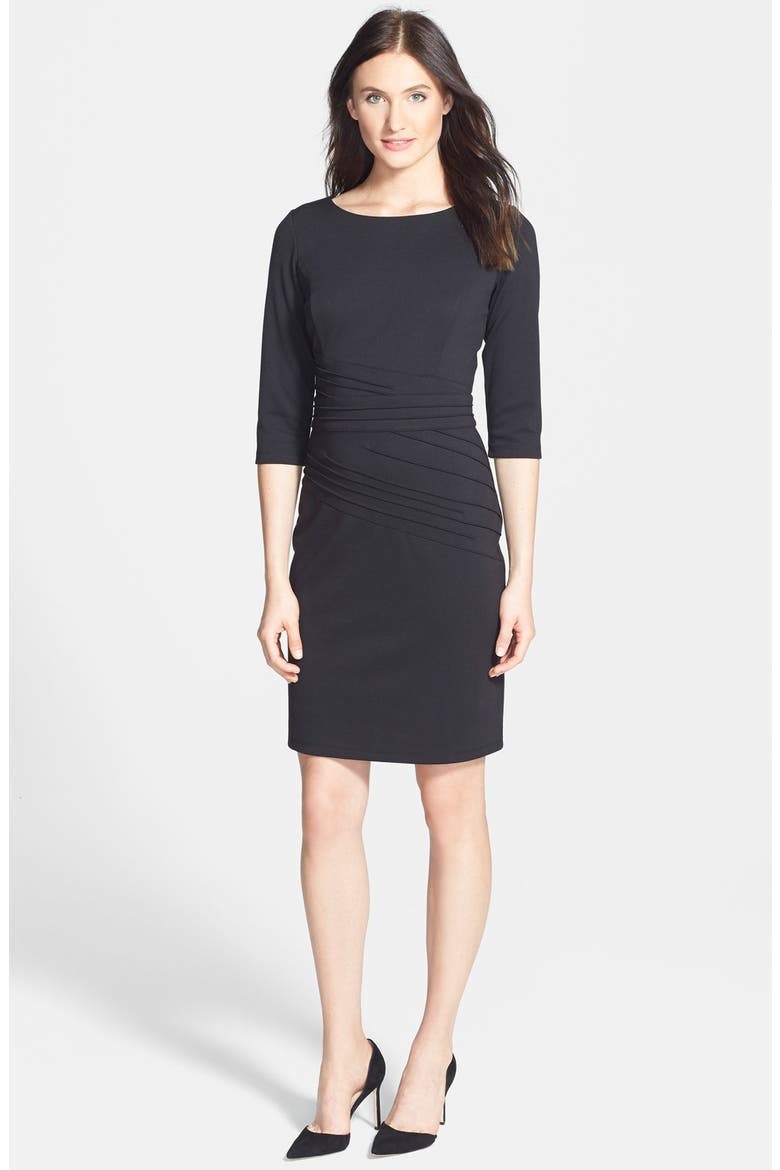 Pintuck Ponte Sheath Dress, Alternate, color, BLACK