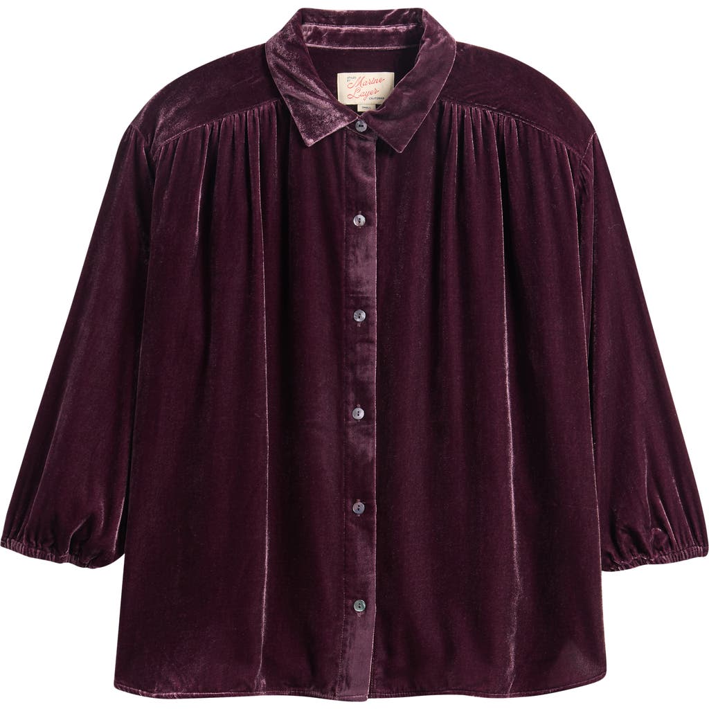 Marine Layer Bella Oversize Velvet Button-up Shirt In Purple