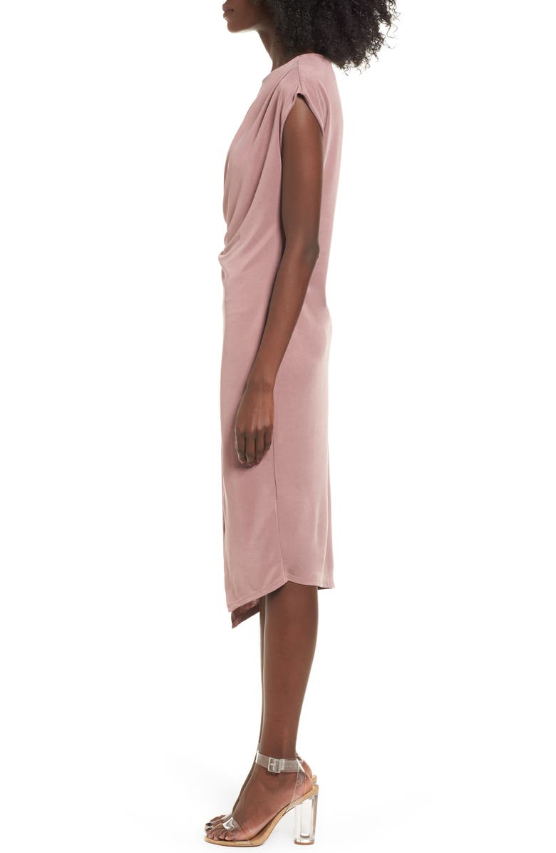 Topshop Asymmetrical Slinky Drape Midi Dress, Alternate, color, 