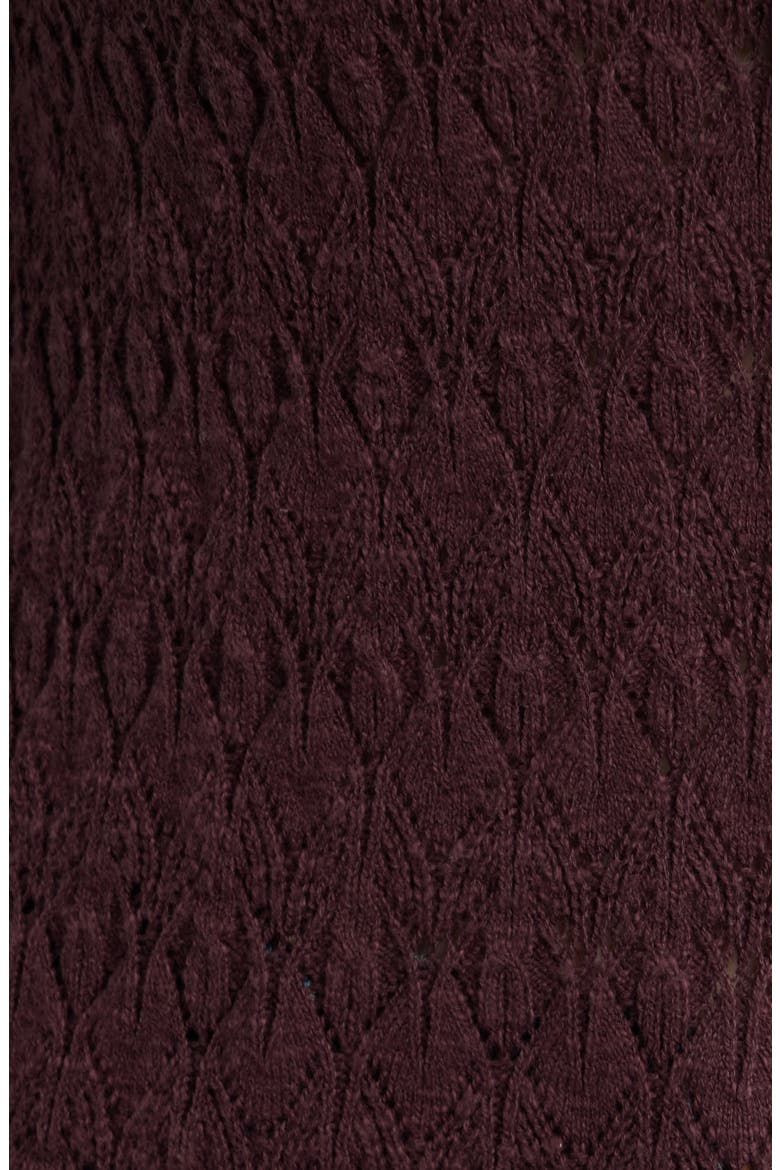 Ruffle Trim Pointelle Stitch Cotton Blend Sweater, Alternate, color, BURGUNDY FUDGE