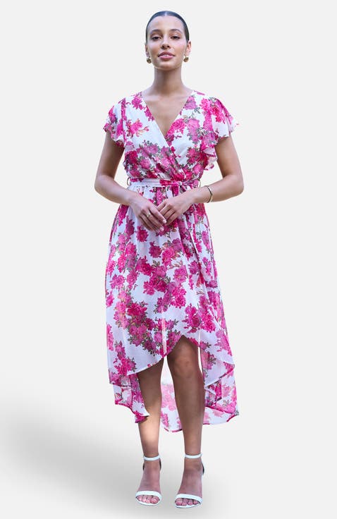 Floral Dipped Hem Wrap Dress
