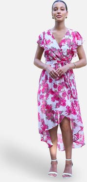 Yumi Floral Dipped Hem Wrap Dress