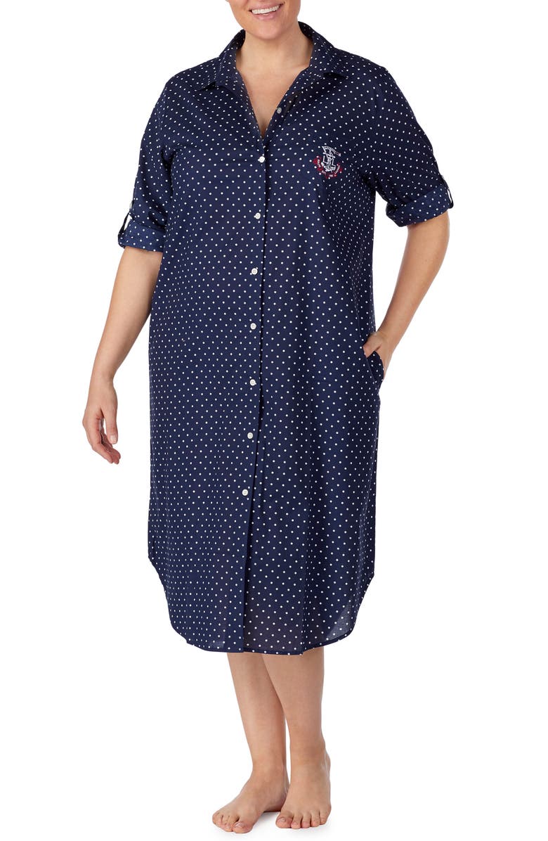 Lauren Ralph Lauren Polka Dot Sleep Shirt, Alternate, color, 