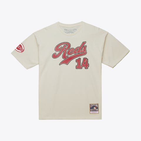 Men's Mitchell & Ness Pete Rose Cream Cincinnati Reds Cooperstown Collection Throwback Name & Number T-Shirt