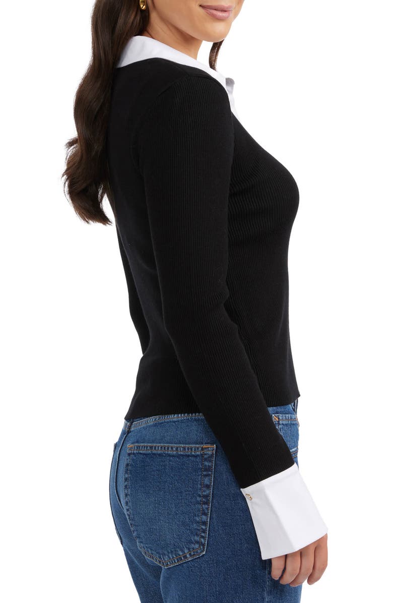 Ellen Tracy Poplin Trim Ribbed Cardigan, Alternate, color,