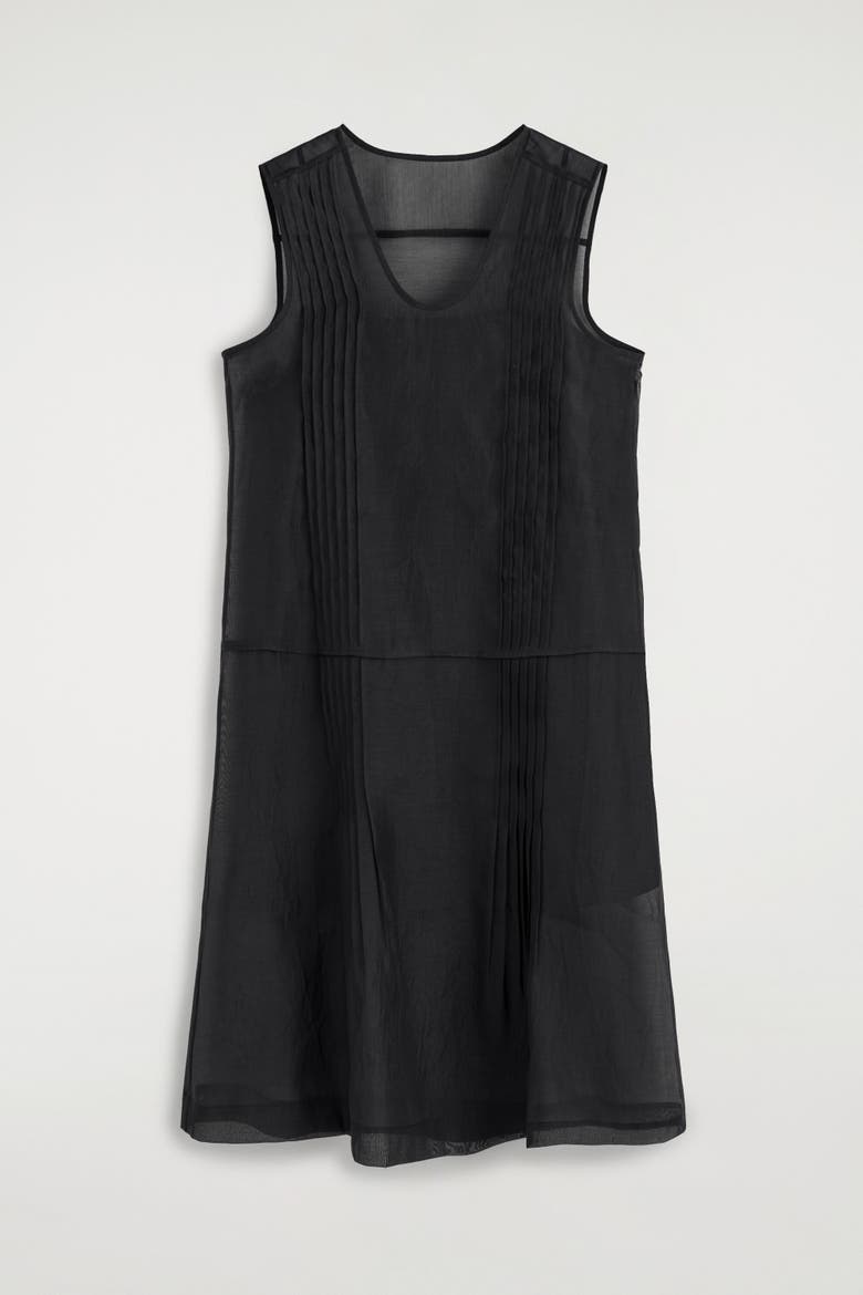 Sheer Pintucked Dress, Alternate, color, BLACK