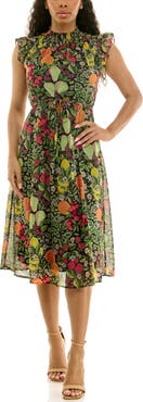 Nina Leonard Smock Chiffon Midi Dress