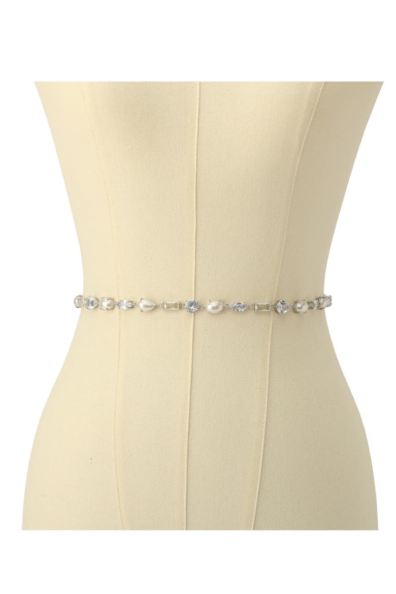 imitation pearl bridal belt, Alternate, color, CREAM/ SILVER