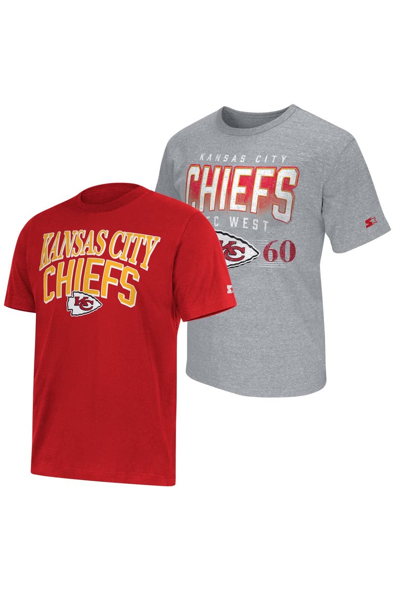 Men's Starter  Red/Heather Gray Kansas City Chiefs Two-Pack Logo T-Shirt Set, Main, color, Red