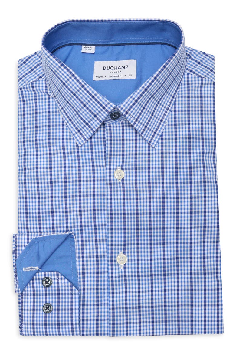 Tailored Fit Check Print Dress Shirt, Alternate, color, BLUE