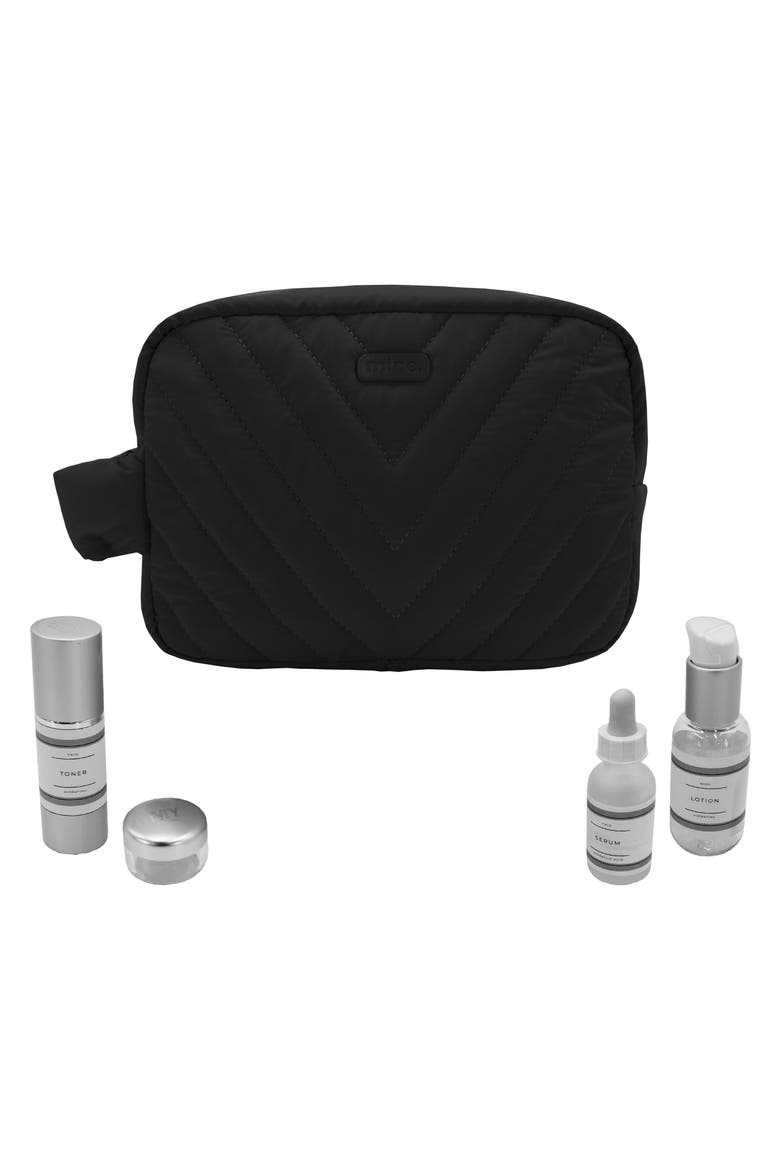 Ellie Quilted Cosmetic Bag, Alternate, color, BLACK